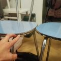 Dvě kuchyňské židle modrý umakart / chrom
