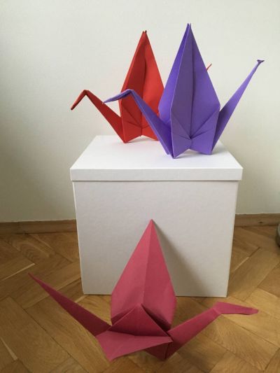 Krabici origami jerabu - svatebni dekorace