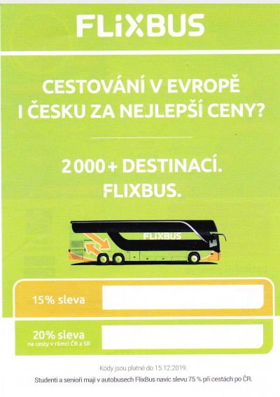 FLIXBUS - SLEVA na jízdné - 2x KÓD - platnost do 15.12. 2019