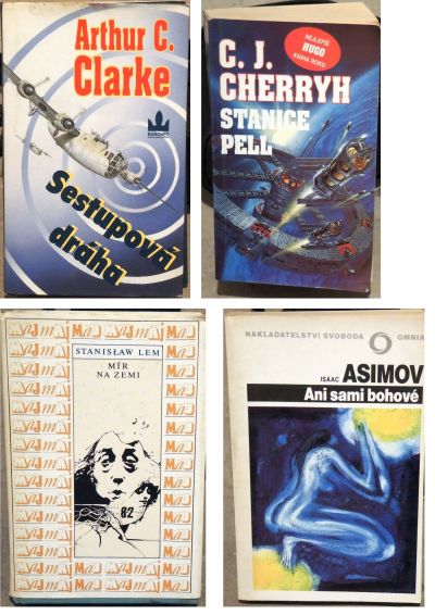 Starší sci-fi knihy (hlavně A. C. Clarke)