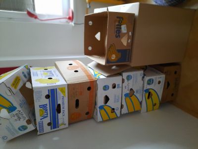 Daruji krabice na stěhování, 9 krabic od banánů a 1 velkou