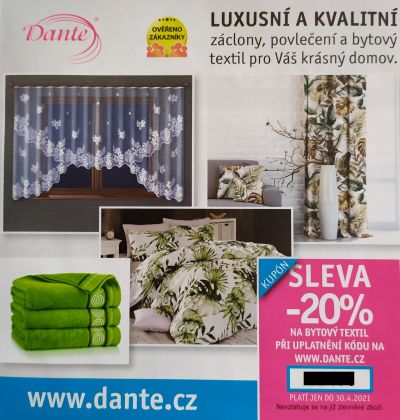 Sleva 20% na bytový textil Dante