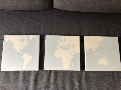 3 dílná sada obrazů mapy světa