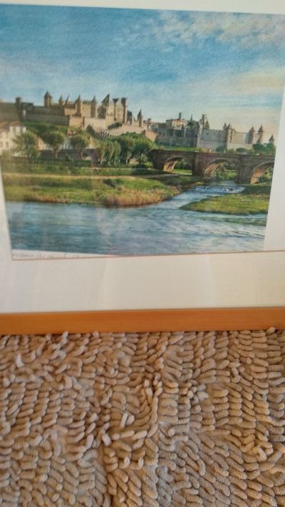 Obrázek hradu Carcassonne v dřevěném rámu