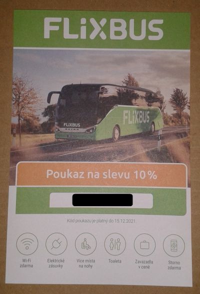 Flixbus: poukaz na slevu 10 %