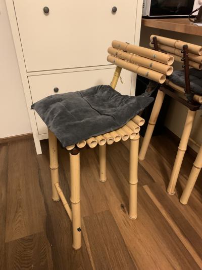 Dvě barové židle kov + bambus