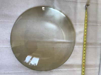 Velká skleněná čočka z reflektoru, průměr 21 cm
