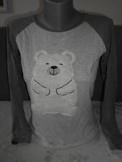 Tričko dlouhý rukáv s chlupatým medvídkem