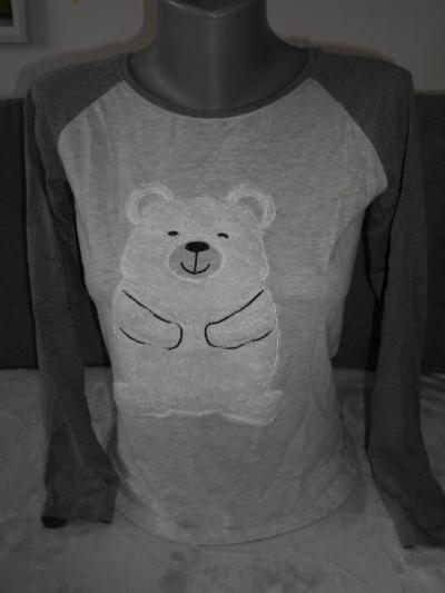 Tričko dlouhý rukáv s chlupatým medvídkem