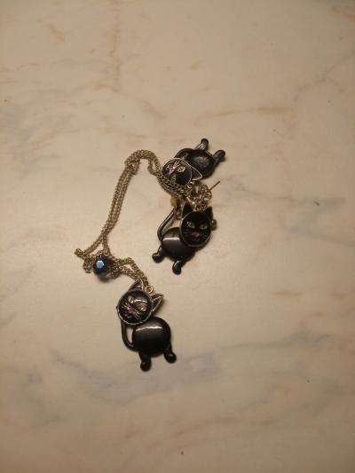 Bižuterie kočička - náhrdelník a náušnice