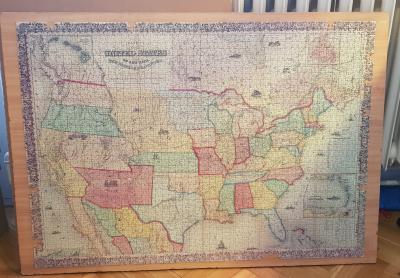 Puzzle (2000) mapa státy USA - nalepené na dřevěné desce