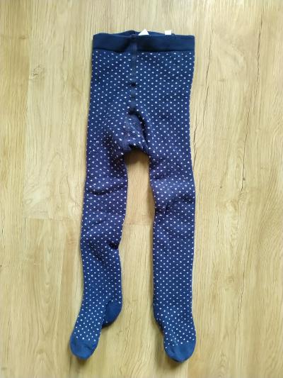 Modré teplé punčocháče s růžovými puntíky, celk. délka 54 cm