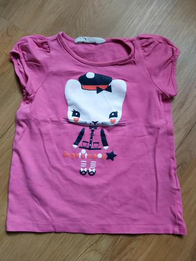Růžové tričko s kočičkou, vel. 86-92