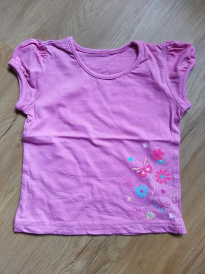 Růžové tričko s motýly, a kytkama, vel. 12-18 měsíců