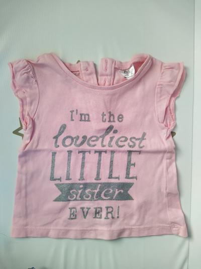 Světle růžové tričko little sister, 0-3 měsíce
