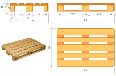 Europalety 1200 x 800 x 144 mm