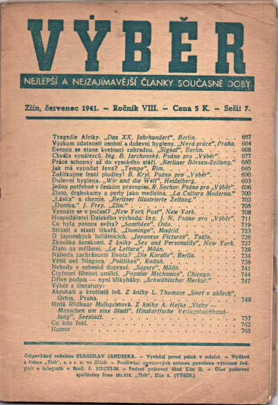 Nekompletní nesvázané starší ročníky časopisu Výběr