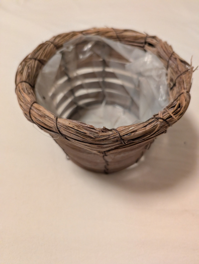 Slaměný obal na květináč / košík s fólií